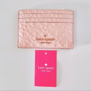 Pink KATE SPADE Card Holder Hollie Spade Clover Geo Embossed Small Slim